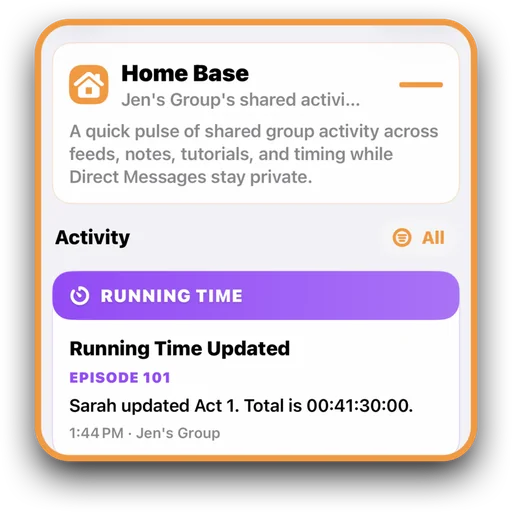 ShowBuild Home Base activity card